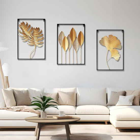 Set of 3 Frames with Leaves Family Metal Wall Art (16 x 24 Inches)