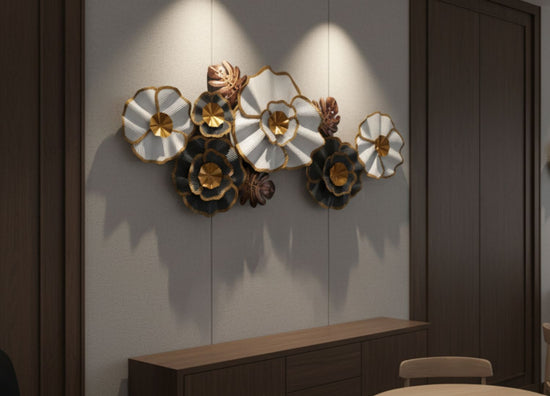 Large Pleated Metal Floral Wall Art 3D Luxury Decor