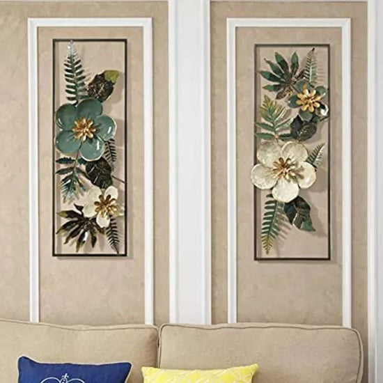 Set of 2 Blossoming Delight Flowers Frames Nature Metal Wall Art (12 x 36 Inches)