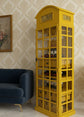 Antique Yellow Telephone Booth Bar Cabinet & Wine Holder