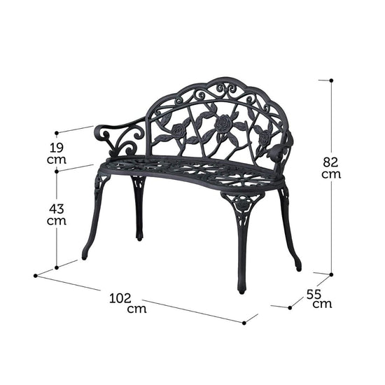 Elegant Cast Iron Garden Bench with Floral Backrest Design, HANSART, Enhance the charm of your garden or patio with this Elegant Cast Iron Garden Bench. Featuring a beautifully detailed floral backrest, this bench combines classic design with sturdy construction, making it the perfect addition to any outdoor space. Its gracefully curved armrests and legs offer both comfort and timeless elegance, inviting you to relax and enjoy nature. Ideal for gardens, patios, porches, or balconies, this bench serves as bo