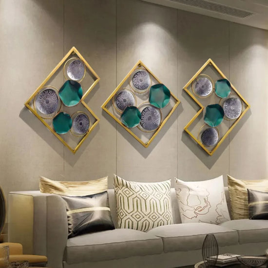 Split Panel Circles in Frame Metal Wall Art (60 x 21 Inches)