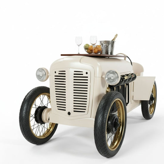 Pearl White Vintage Race Car Wine Bar Cabinet