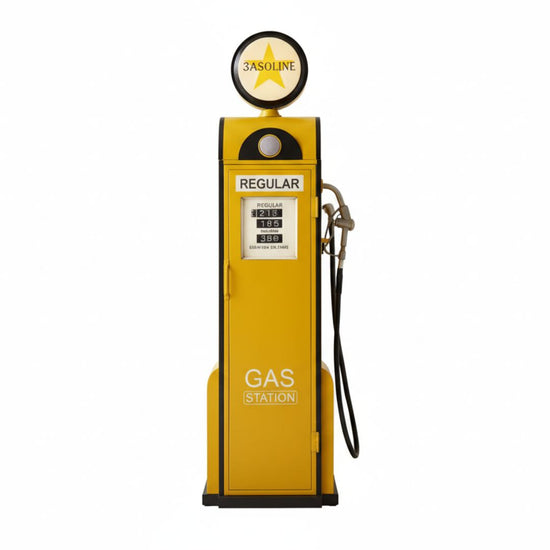 Yellow vintage gas pump with &