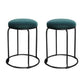 Two teal bar stools with black metal frames on a white background