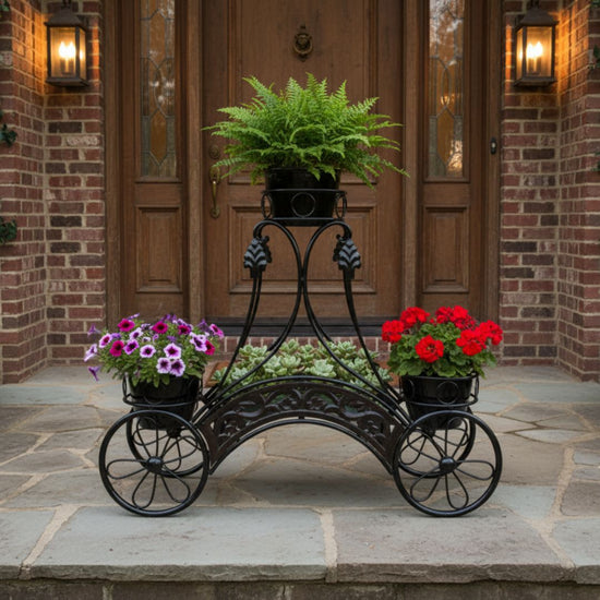 Elegant Multi-Tier Planter Stand with Decorative Scrollwork Design (40 x 12 x 32 In)