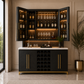 Modern Black Bar Cabinet with Marble Top and Glass Holders