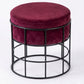 Modern Maroon Velvet Round Ottoman - 35cm Industrial Metal Stool
