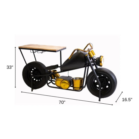 Metal Rock Motorcycle Bar Table with Storage and Glass Holders