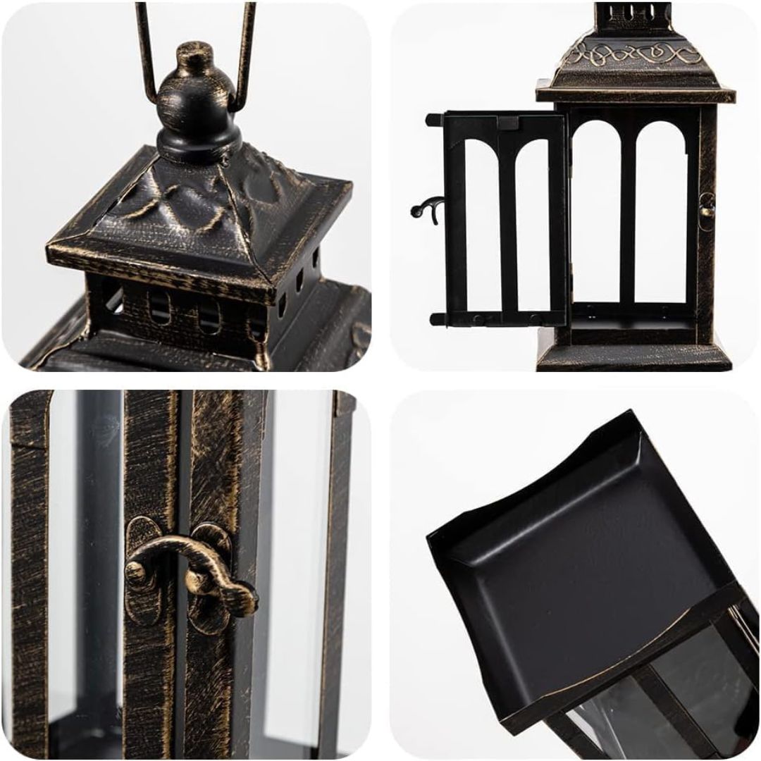 Vintage Black Metal Lantern Candle Holder for Home and Garden Decor-Hansart-Hansart, Add a touch of timeless elegance to your indoor or outdoor space with this Vintage Black Metal Lantern. Crafted from premium metal and clear glass panels, this lantern beautifully showcases the flickering glow of candles, whether real or flameless LED. Its windproof design ensures a steady flame, making it ideal for patios, gardens, weddings, or cozy indoor settings. With its antique finish and versatile style, this lantern