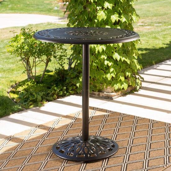 Elegant Outdoor Metal Table with Ornate Floral Pattern-Hansart, Tables, Enhance your outdoor living space with this Elegant Outdoor Cast Aluminum Bistro Table. Crafted from durable, weather-resistant cast aluminum, this stylish round table features an ornate floral design on both the tabletop and base, bringing classic charm to your patio, garden, or balcony. The sturdy pedestal base provides excellent stability, while the powder-coated finish ensures long-lasting beauty, even in the elements. Perfect for c