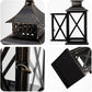 Vintage Black Candle Lantern Holder for Indoor Outdoor Decoration-Hansart-Hansart, Add a touch of vintage charm and warm ambiance to your space with this Rustic Black Metal Candle Lantern. Crafted from durable metal with clear glass panels, this lantern features an elegant cross-frame design and distressed finish, making it a perfect addition to both indoor and outdoor decor. Place a real or flameless LED candle inside to create a cozy glow on your patio, living room, garden, or during special events like w