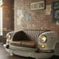 Vintage White Car Sofa Brown Leather Tufted Auto Art Seat