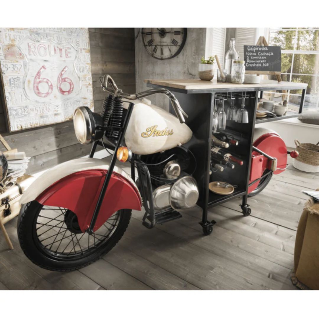 Motorcycle Counter Vintage Motorcycle-Themed Bar Counter | Retro Industrial Home Bar – Hansart
