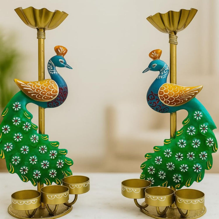 Decorative handcrafted peacock-shaped candle holders for Lighting Diya and Candles