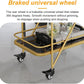 Braked universal wheel on a gold bar cart with text describing its features.