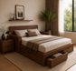 Modern Wooden Double Bed with Storage Drawers & Armrest
