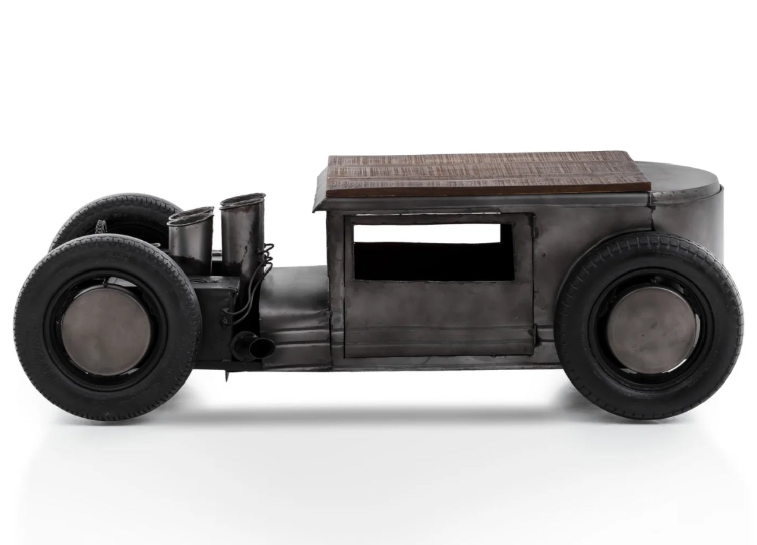 Model of a vintage hot rod car on a white background