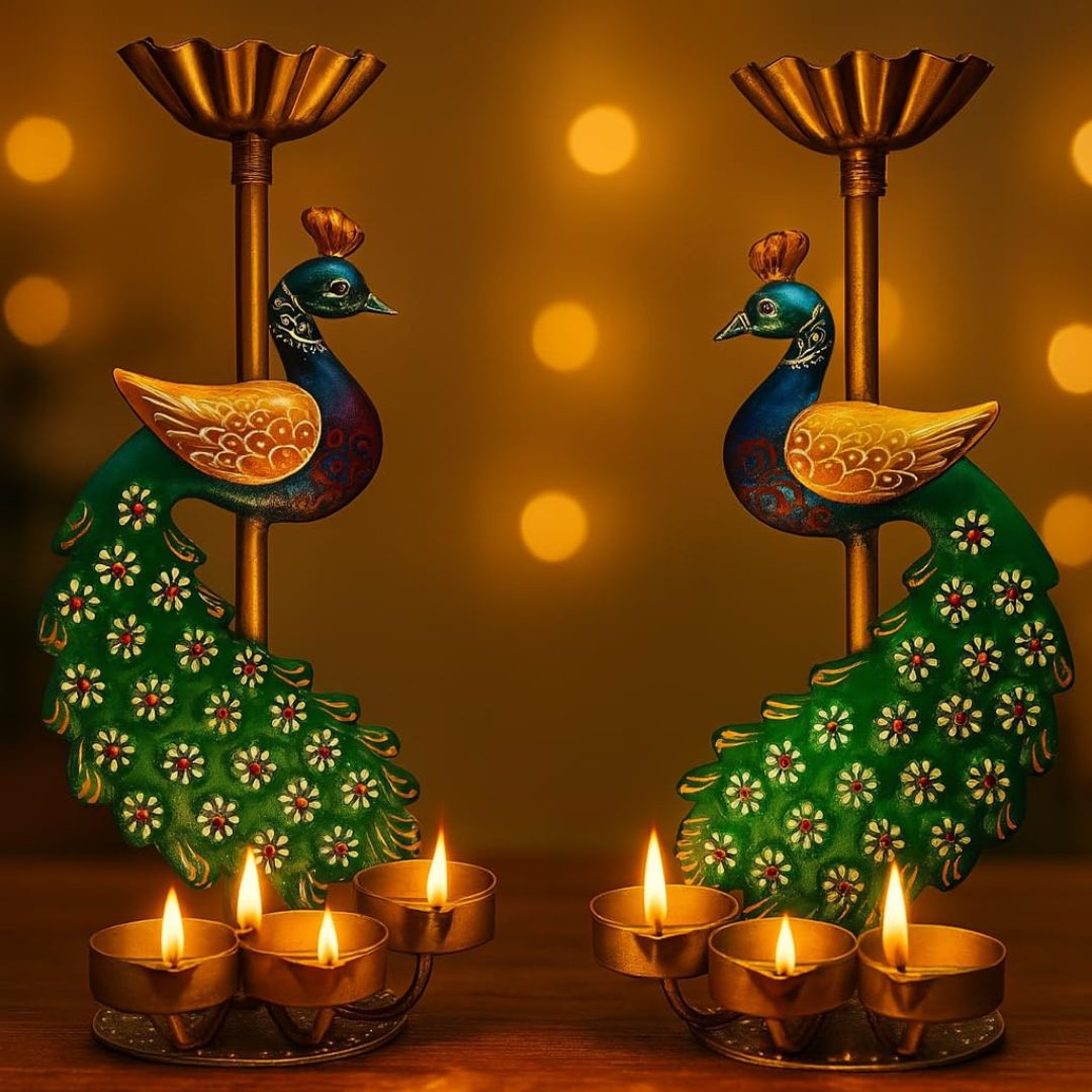 Decorative handcrafted peacock-shaped candle holders for Lighting Diya and Candles