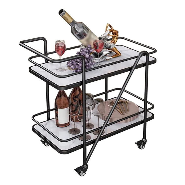 Modern Black Bar Cart with 2-Tier White Top