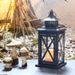 Vintage Black Candle Lantern Holder for Indoor Outdoor Decoration-Hansart-Hansart, Add a touch of vintage charm and warm ambiance to your space with this Rustic Black Metal Candle Lantern. Crafted from durable metal with clear glass panels, this lantern features an elegant cross-frame design and distressed finish, making it a perfect addition to both indoor and outdoor decor. Place a real or flameless LED candle inside to create a cozy glow on your patio, living room, garden, or during special events like w