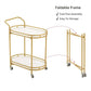 Gold bar cart with a white marble top, showing tool-free assembly and easy storage features.