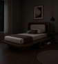 Modern Single Bed with Storage Shelf & Cushion Headboard