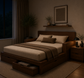 Modern Wooden Double Bed with Storage Drawers & Armrest