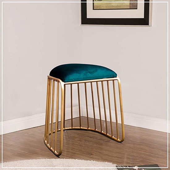 Luxury Modern Velvet Vanity Stool with Gold Wire Base
