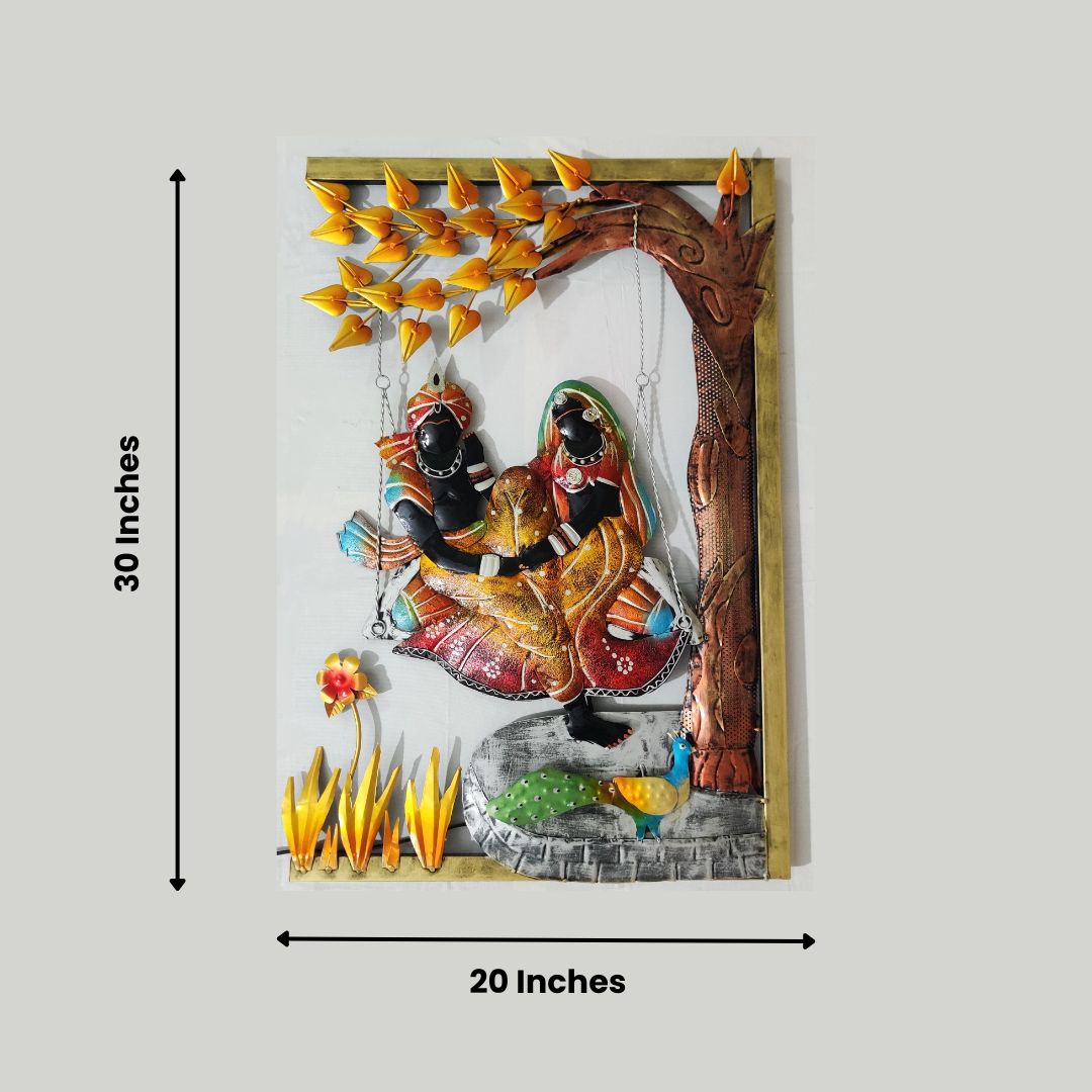Radhe Krishna Elegant Metal Wall Art with LED (20 x 30 Inches
