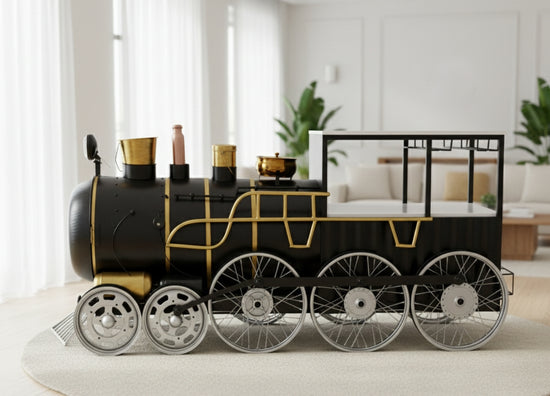 Train Engine Bar Cabinet with Serving Table