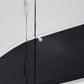 Close-up of a black and white door with a hinge