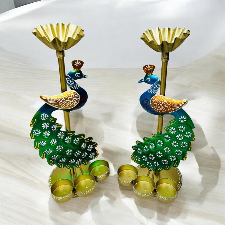 Decorative handcrafted peacock-shaped candle holders for Lighting Diya and Candles
