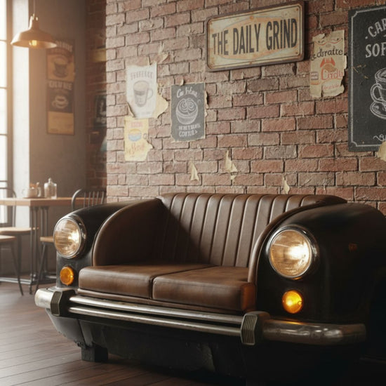 Vintage Car Front Sofa Distressed Leather Auto Art Seat