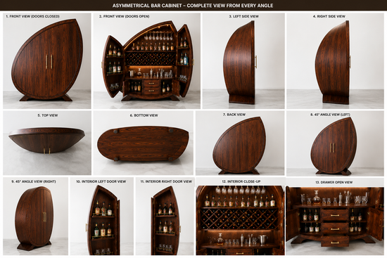 Asymmetrical Sheesham Wood Bar Cabinet