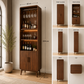 Tall Walnut Bar Cabinet with LED Shelves & Glass Holder