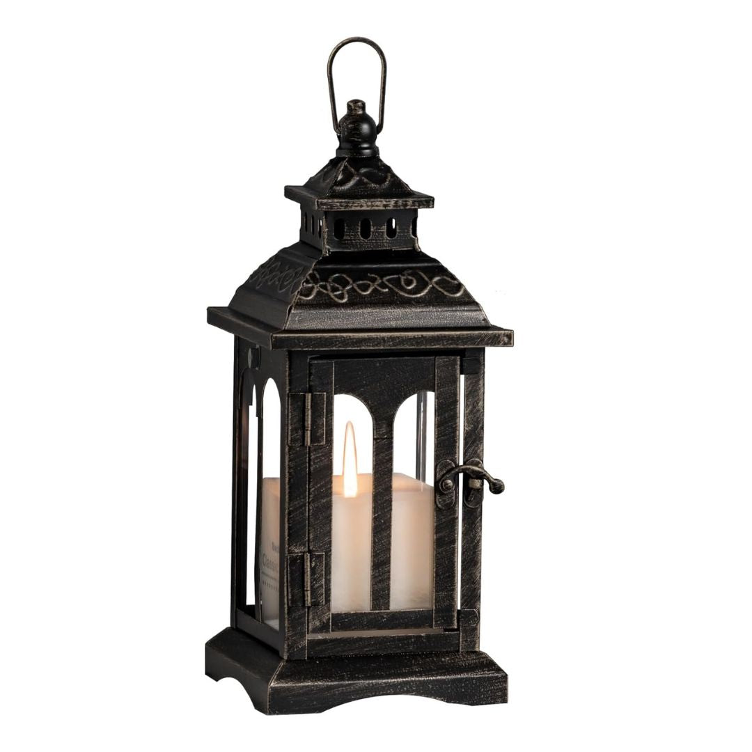 Vintage Black Metal Lantern Candle Holder for Home and Garden Decor-Hansart-Hansart, Add a touch of timeless elegance to your indoor or outdoor space with this Vintage Black Metal Lantern. Crafted from premium metal and clear glass panels, this lantern beautifully showcases the flickering glow of candles, whether real or flameless LED. Its windproof design ensures a steady flame, making it ideal for patios, gardens, weddings, or cozy indoor settings. With its antique finish and versatile style, this lantern