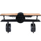 Industrial airplane-engine style bar cart with propeller decoration and dual shelves, featuring wooden tabletop, black metal frame, large rubberized wheels, hanging wine-glass rack and storage for bottles, set in a modern living-room environment