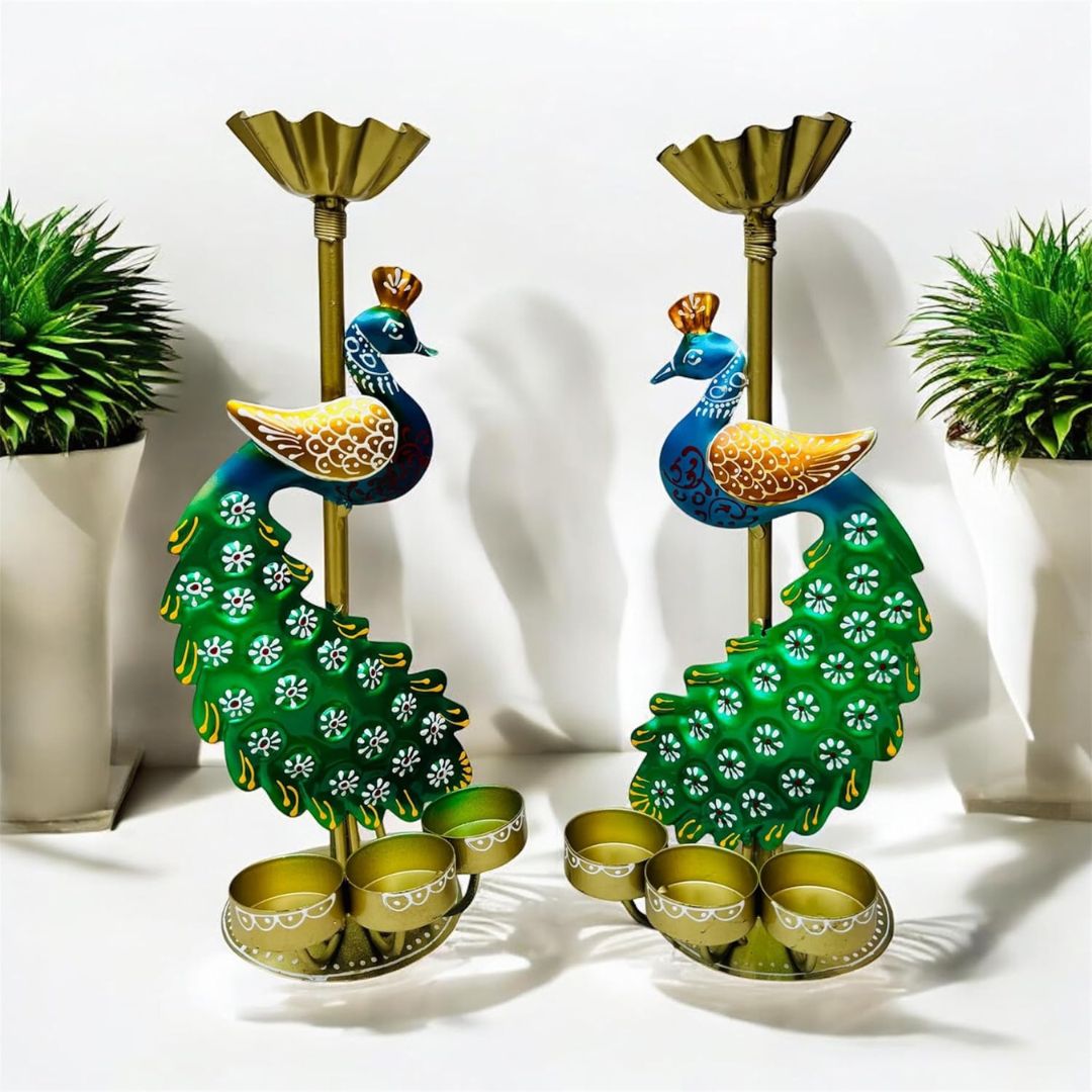 Decorative handcrafted peacock-shaped candle holders for Lighting Diya and Candles