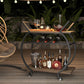 Industrial Round Rolling Bar Cart with Wine Rack & Two Shelves