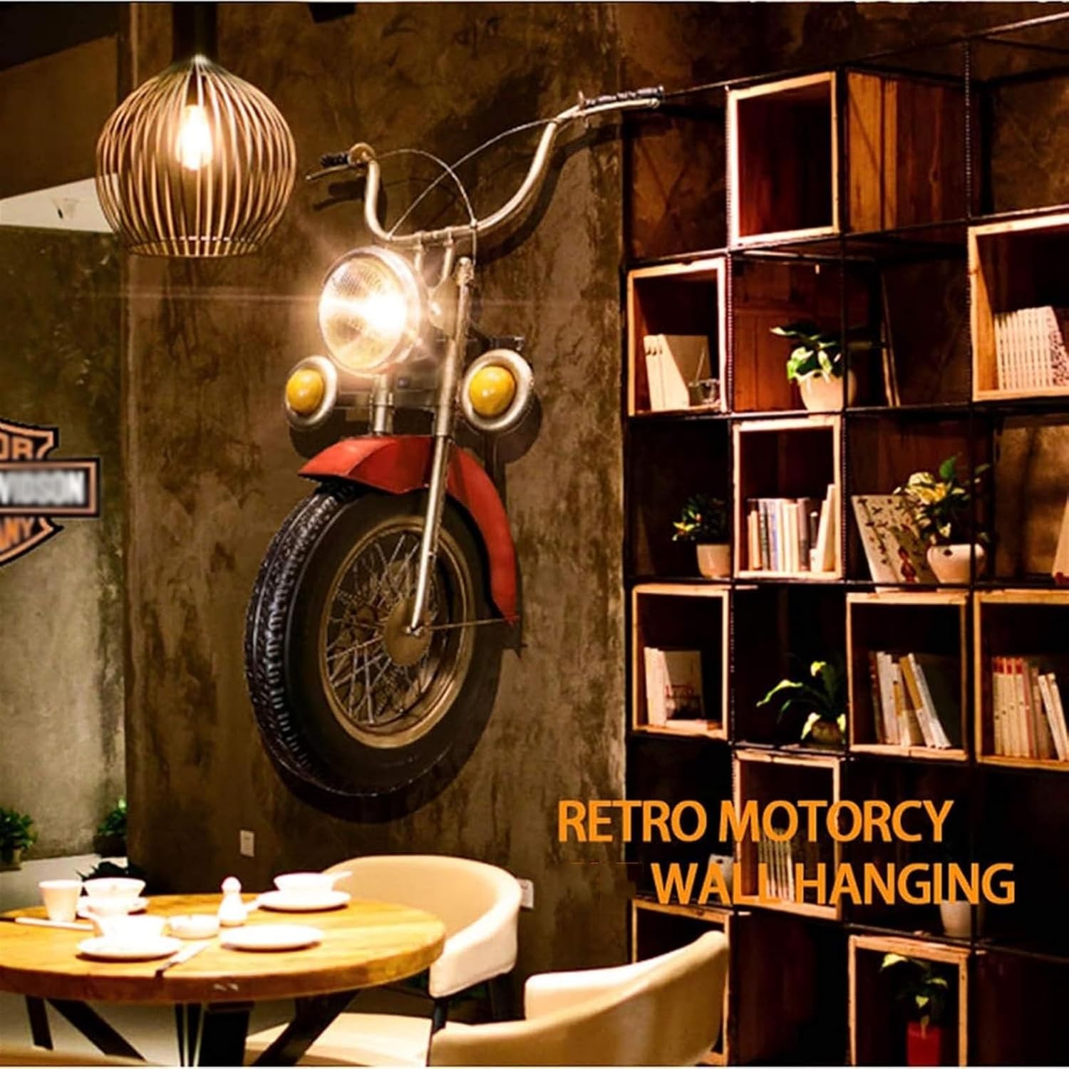 HANSART, Bring a bold and nostalgic touch to your space with this Vintage Motorcycle Front Wall Decor. Designed to replicate the front of a classic motorcycle, this unique wall art piece features realistic details including a metal handlebar, headlight, and tire. The industrial retro finish and authentic styling make it a perfect statement piece for garages, cafes, man caves, or any space in need of a rugged, adventurous vibe.