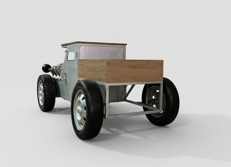 Model of a truck with wooden bed on a white background