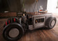 Wooden table with large wheels in a living room setting