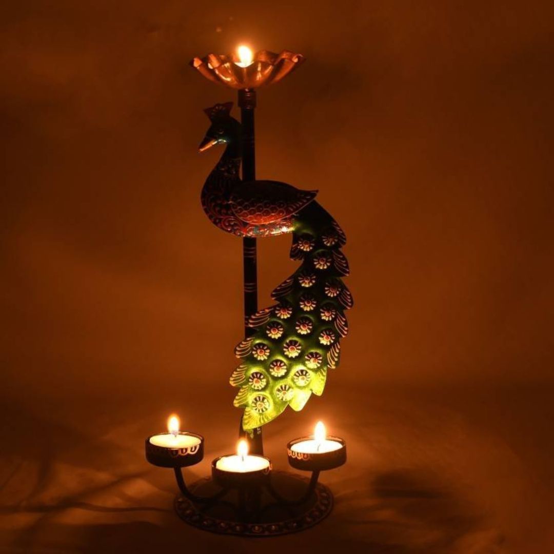 Decorative handcrafted peacock-shaped candle holders for Lighting Diya and Candles
