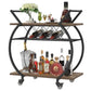 Industrial Round Rolling Bar Cart with Wine Rack & Two Shelves