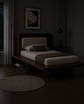Modern Single Bed with Storage Shelf & Cushion Headboard