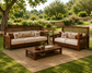 Lattice Back Wooden Sofa Set