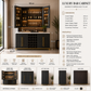 Modern Black Bar Cabinet with Marble Top and Glass Holders