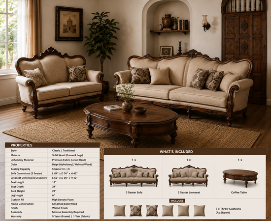 Classic Solid Wood Sofa Set