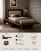 Modern Single Bed with Storage Shelf & Cushion Headboard
